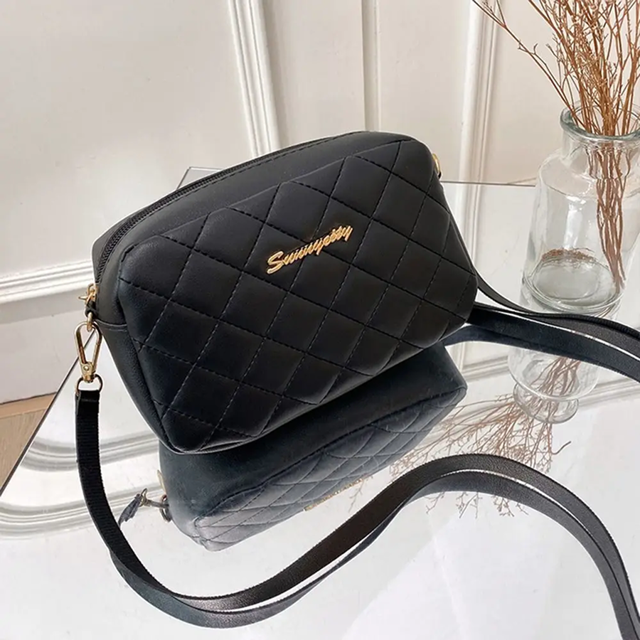 Black Embroidered PU Leather Luxury Handbag