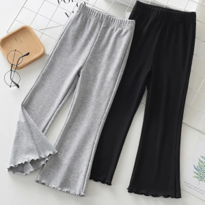 Girls High Waist Bell Bottom Pants with Lettuce Trim