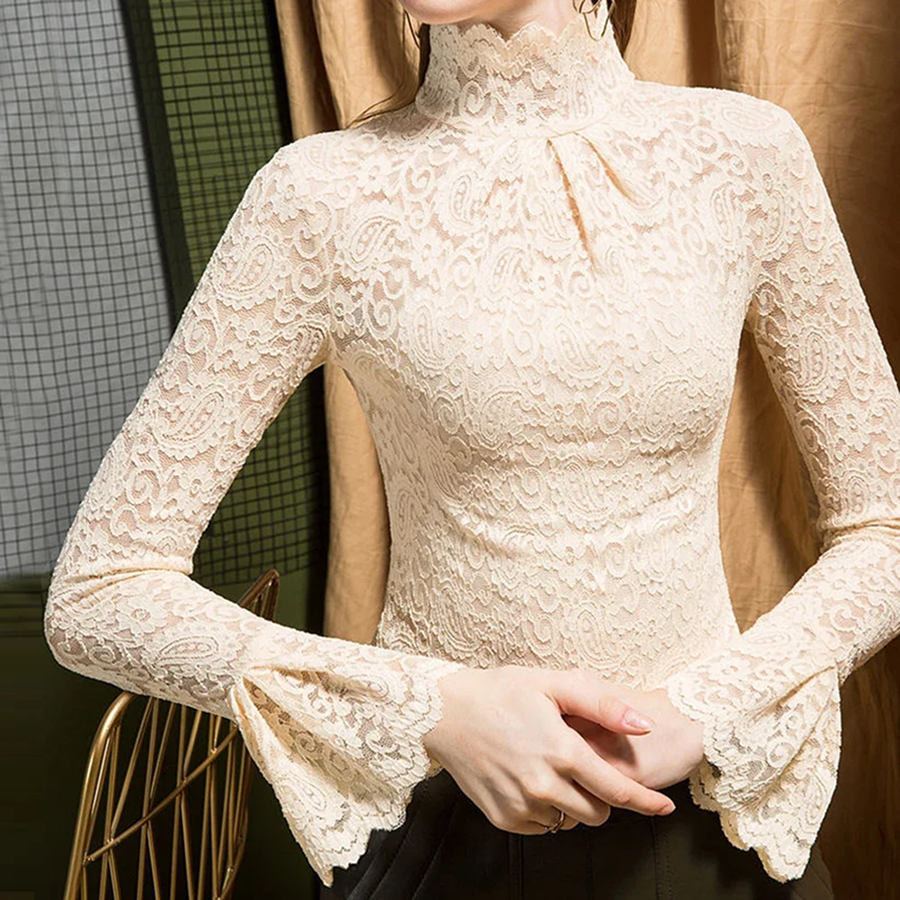 Women's Lace Stretch Turtleneck Blouse - Image 5