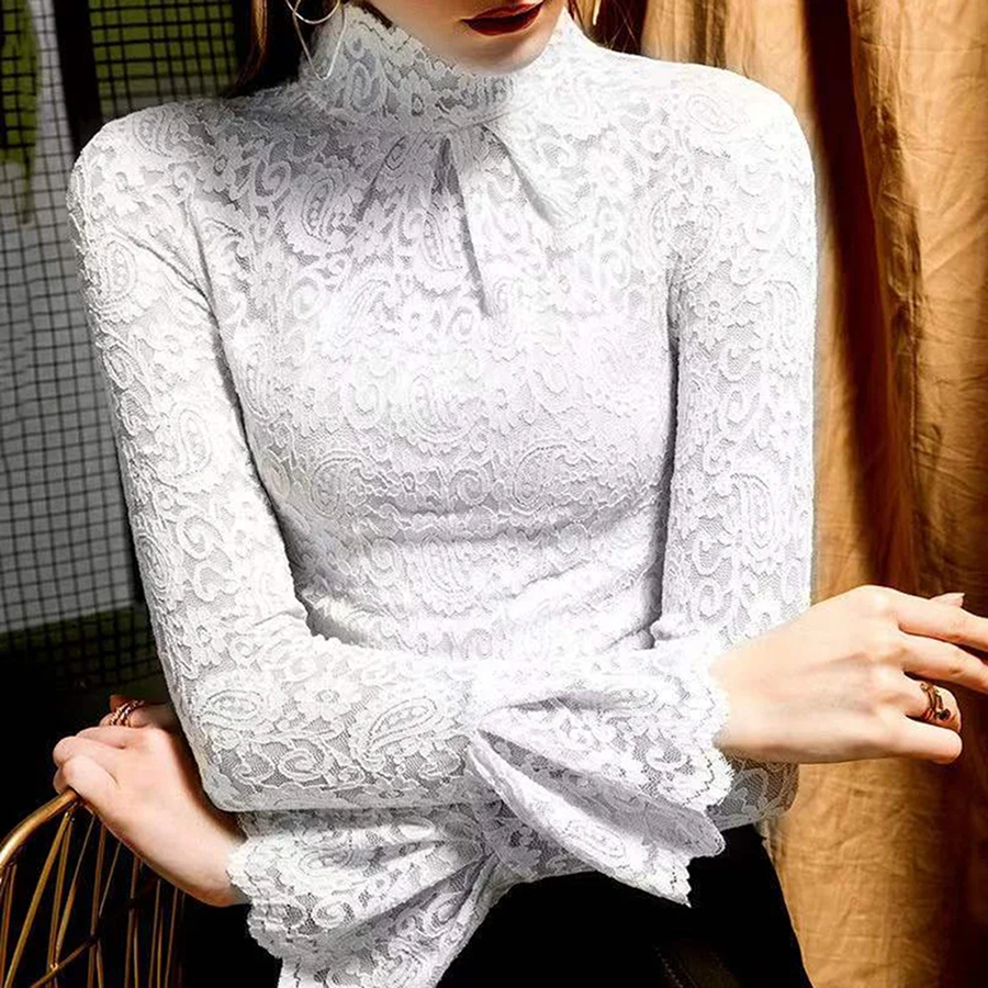Women's Lace Stretch Turtleneck Blouse - Image 6